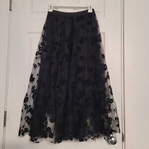 Romantic Black Lace overlay skirt-midi length-Fits 24-28 inch waists-soft lined
